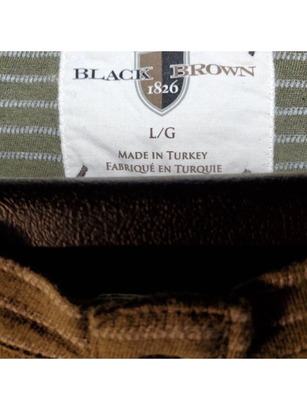 Men's Henley Style by Black Brown 1826 / Color Olive with Horizontal Pin Strip S